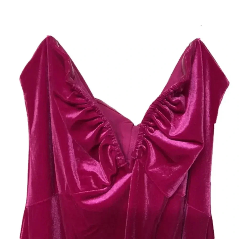 NWT hoco dress party dress medium mini dress strapless hot pink velvet v wire - Picture 6 of 14